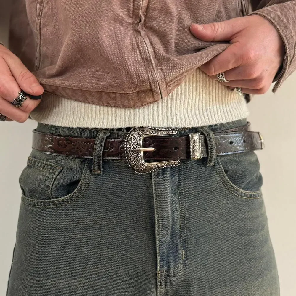 Y2k brown leather and silver